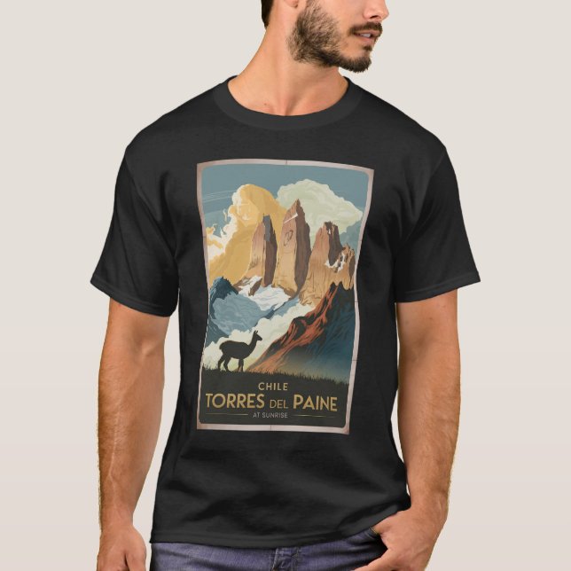 Torres del Paine Chile Illustration Travel Art T Shirt (Framsida)