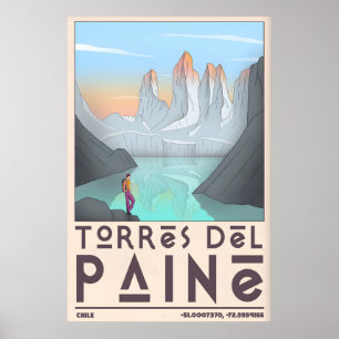 Torres Del Paine konsttryck - djärv grafisk berg Poster