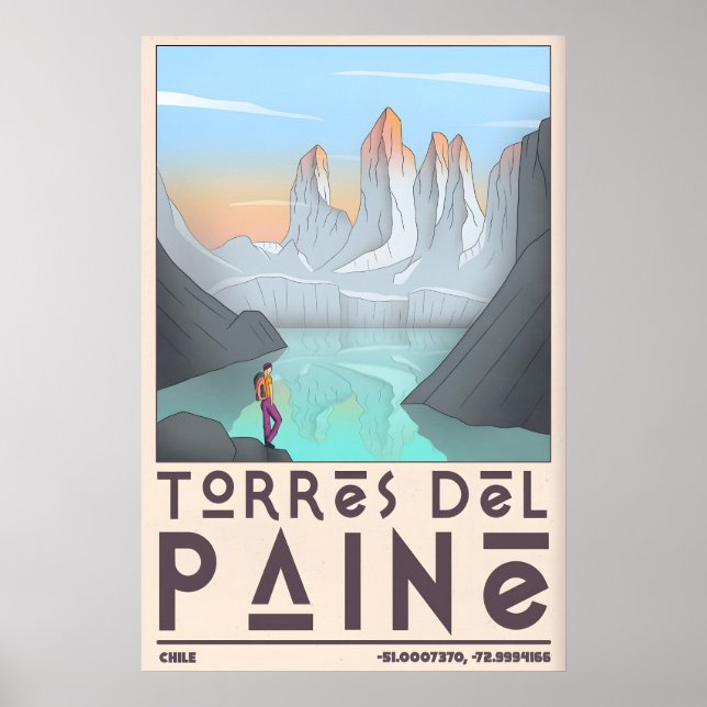 Torres Del Paine konsttryck - djärv grafisk berg Poster (Framsidan)