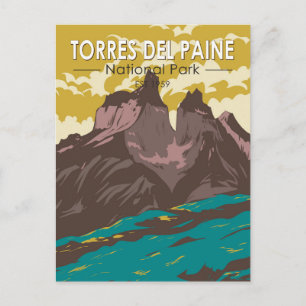 Torres del Paine nationalpark Chile Art Vintage Vykort