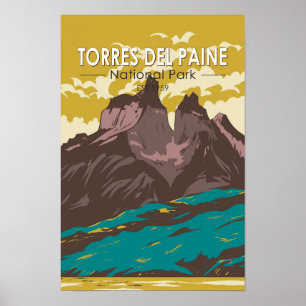 Torres del Paine nationalpark Chile Konst Vintage Poster