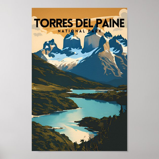 Torres del Paine nationalpark Traditional Travel Poster (Framsidan)