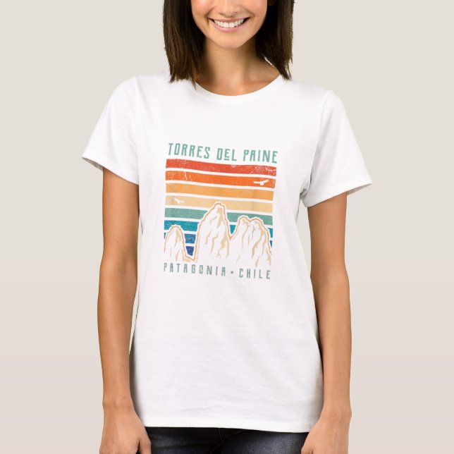 Torres del Paine T Shirt Retro Chile Mountain Hiki (Framsida)