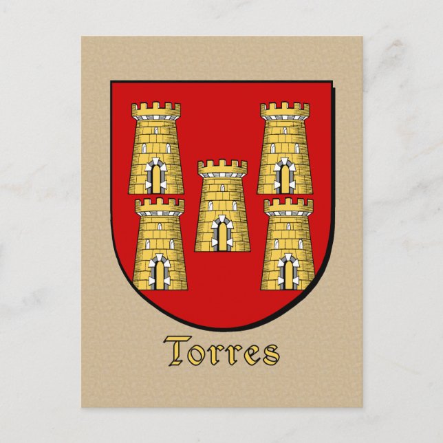 Torres Family Heraldic Shield Vykort (Framsida)