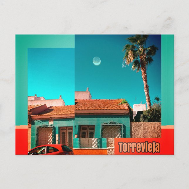 Torrevieja, Alicante i Orange och Turqoise Vykort (Framsida)