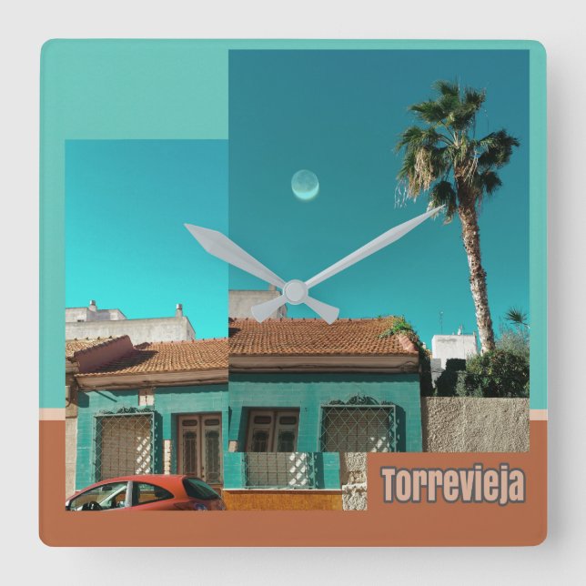 Torrevieja i Orange och Turqoise Fyrkantig Klocka (Framsida)