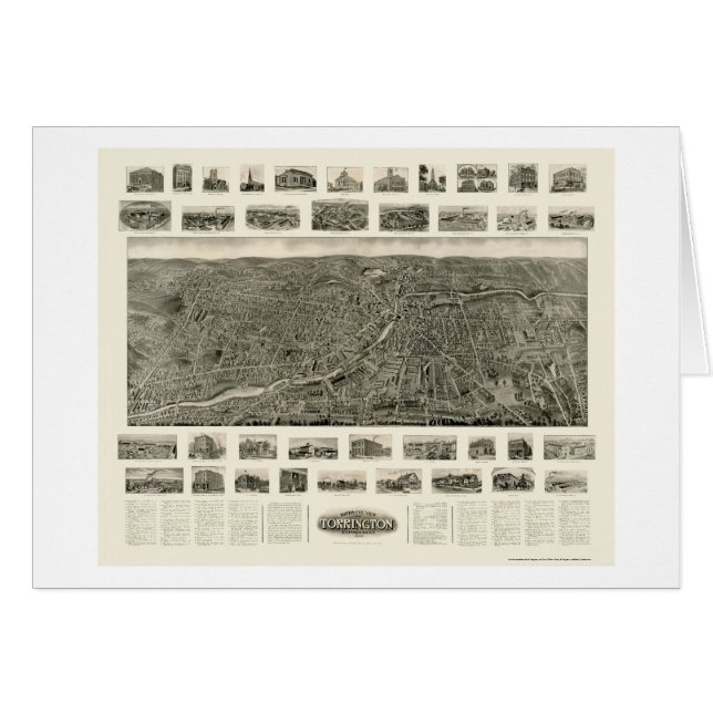 Torrington, CT Panorama-karta - 1909 Hälsningskort (Framsidan Horizontal)