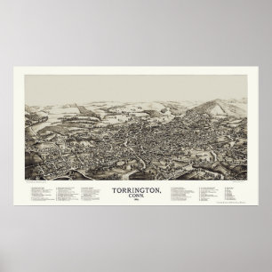 Torrington panorama- karta för CT - 1889 Poster