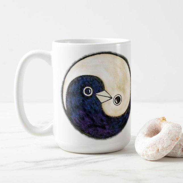 Torrkaffe mugg med Yin Yang fredsduvor (Med munk)