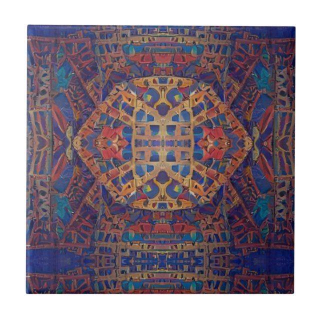 Torrkosaik, röd guld, geometrisk konst c kakelplatta (Framsidan)