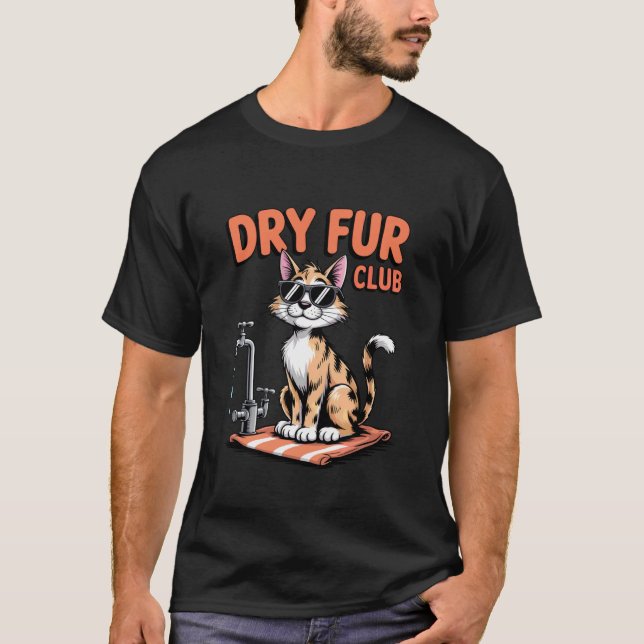Torrt Päls Klubb Rolig Katt Anti Vatten Katt T Shirt (Framsida)