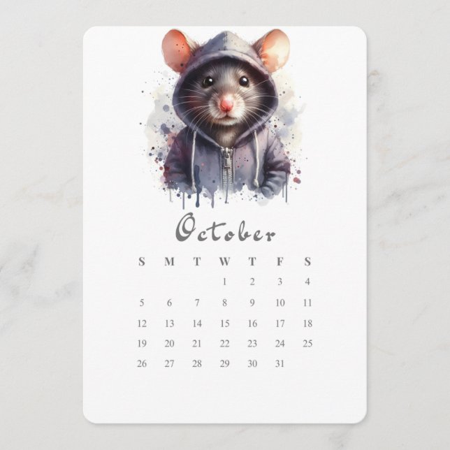 Torsdagens kalender Mouse Mice Stänk Art i oktober Meny (Framsida)