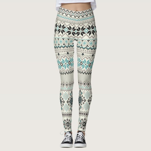 Torsk brons aztec snöflingor renar jul leggings (Framsida)