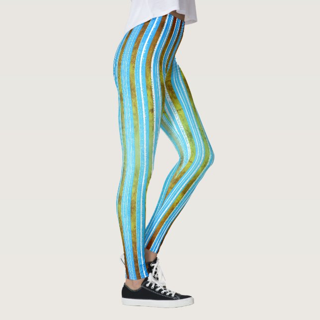 Torsk, Grönt och vit strimlad Mönster Leggings (Höger)