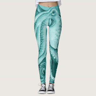 Torsk Grönt Octopus Vattenfärg Leggings