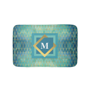 Torsk och Guld geometrisk triangel Valfri monogram Badrumsmatta