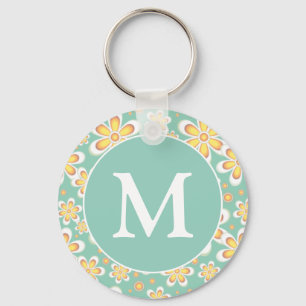 Torsk och Gult Vår Flower Mönster Monogram Nyckelring