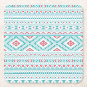 Torsk och Rosa Aztec Tribal Mönster Underlägg Papper Kvadrat