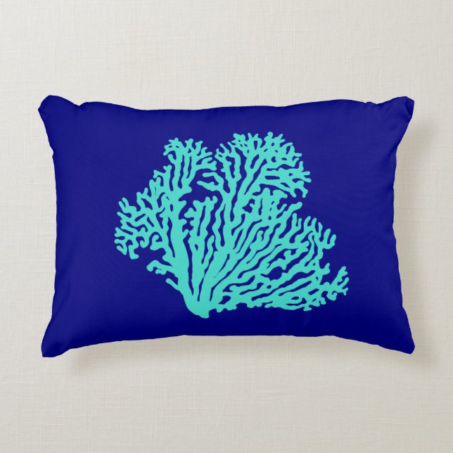 Torskkorall på marinblått kustdekaler prydnadskudde (Framsidan)
