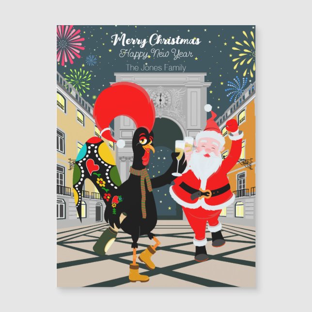 Torskkort för portugisiska Tupp och Santa New Year (Framsida)