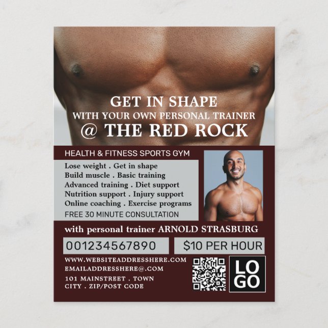 Torso, Personlig tränare, Gym Advertising Flyer (Framsidan)