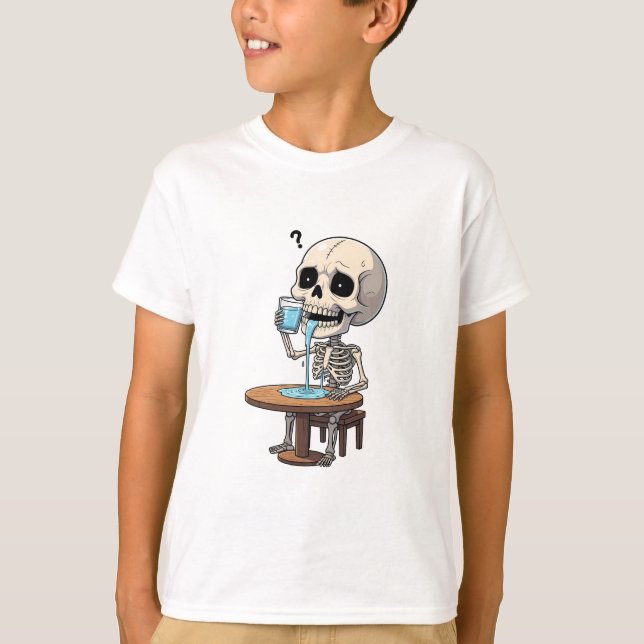 Törstig Skelett Dricker Vatten Barn T Shirt (Framsida)
