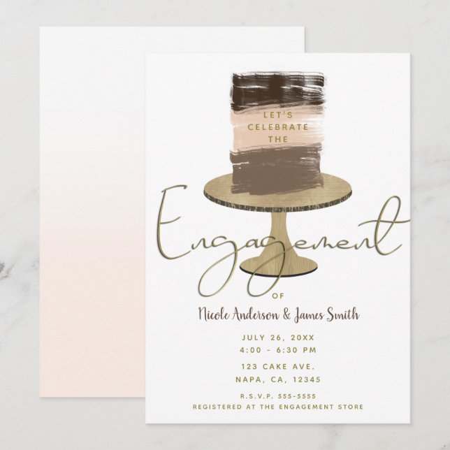 Torta Modern Elegant Rustik Förlovningsfest Inbjudningar (Fram/baksida)