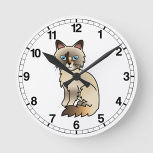 Tortie Point Birman / Ragdoll Katt Rund Klocka