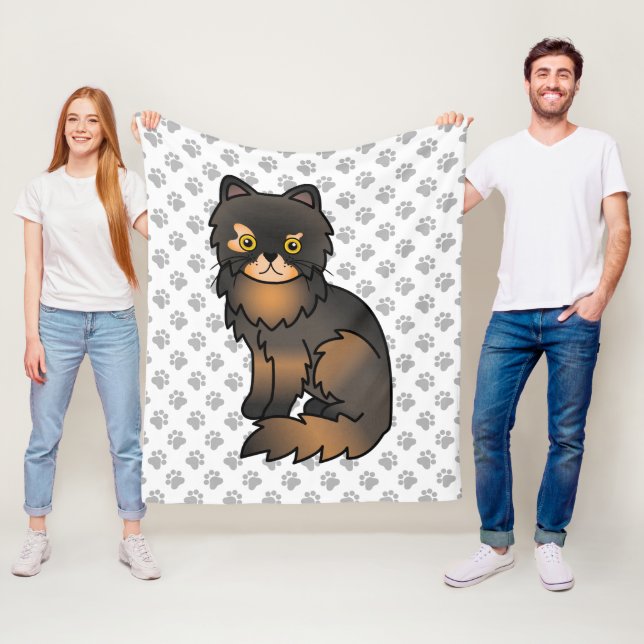 Tortie Point Persisk Söt Tecknad Katt & Tassar Fleecefilt (På plats)