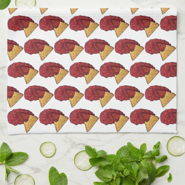 Tortilla Chip och Dip Tomato Salsa Mexiko Food Kökshandduk (Vikta)