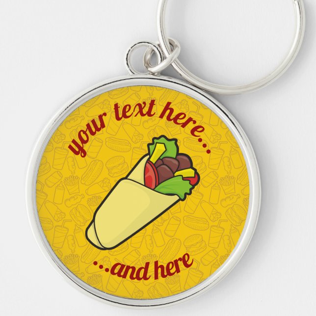 Tortilla Sandwich Wrap Keychain Rund Silverfärgad Nyckelring (Framsidan)