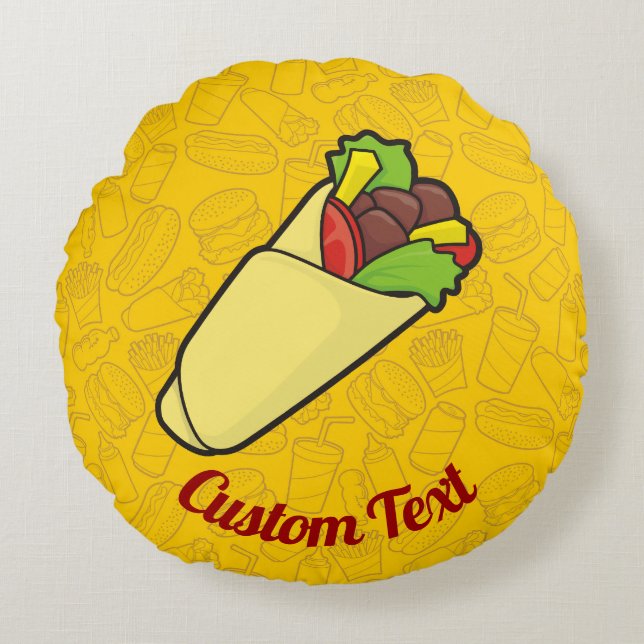 Tortilla Sandwich Wrap Round Pillow Rund Kudde (Framsidan)