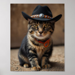 Tortishell Cat Wearing A Cowboy Hat Poster