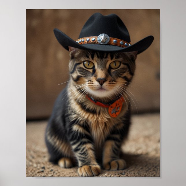 Tortishell Cat Wearing A Cowboy Hat Poster (Framsidan)