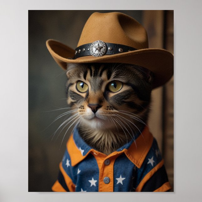 Tortishell Cat Wearing A Cowboy Hat Poster (Framsidan)