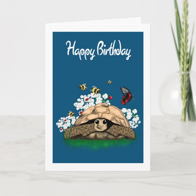 Tortoise Art Birthday Card - lägg till eget hälsni Kort (Framsida)