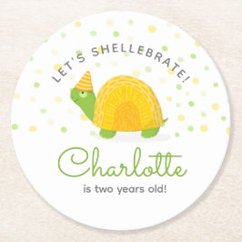 Tortoise, gröntens gult, barn födelsedag underlägg papper rund