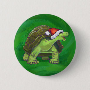 Tortoise i Santa Hat On Grönt Knapp
