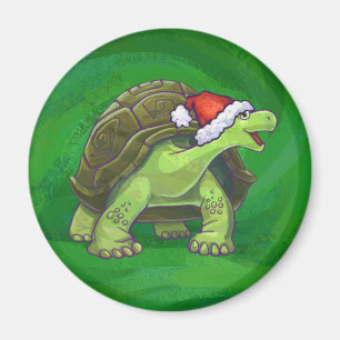 Tortoise i Santa Hat On Grönt Magnet