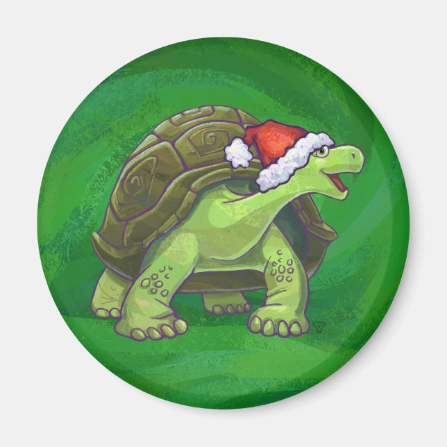 Tortoise i Santa Hat On Grönt Magnet (Framsidan)