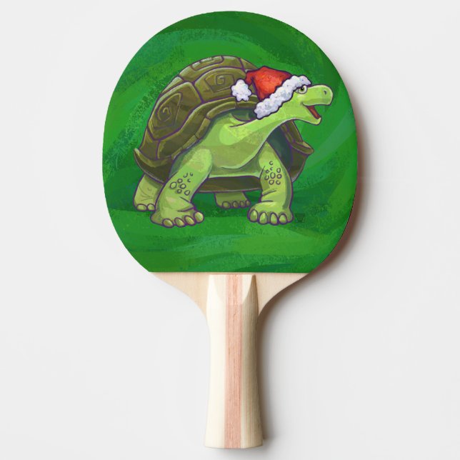 Tortoise i Santa Hat On Grönt Pingisracket (Framsidan)