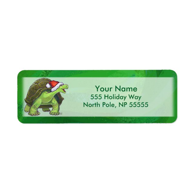 Tortoise i Santa Hat On Grönt Returadress Etikett (Framsidan)