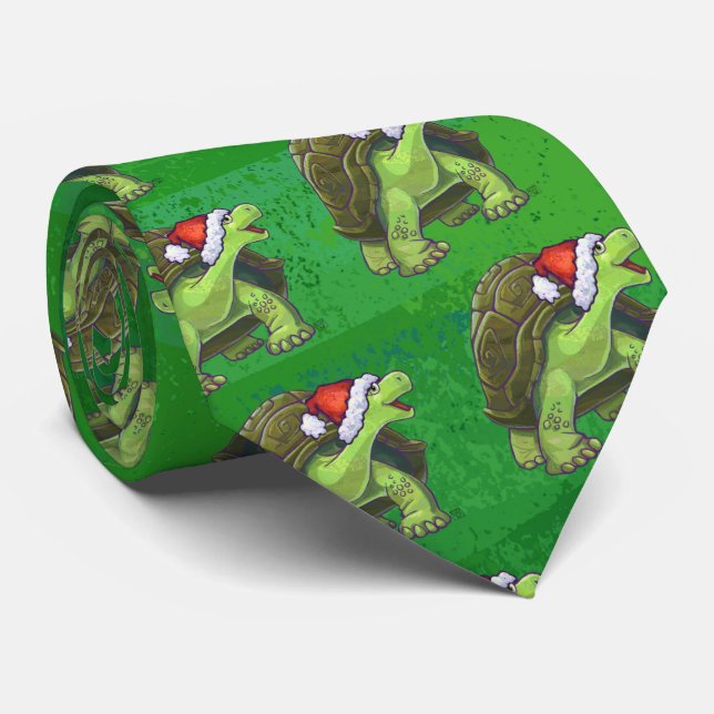Tortoise i Santa Hat On Grönt Slips (Rullad)