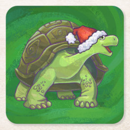 Tortoise i Santa Hat On Grönt Underlägg Papper Kvadrat