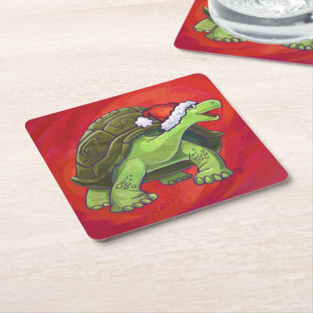 Tortoise jul på Red Underlägg Papper Kvadrat (Vinklad)