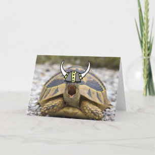 Tortoise med Viking Hat Blank Inside Hälsning Helgkort