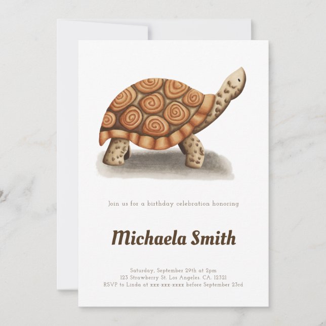Tortoise Minimalist Personalized Birthday Inbjudningar (Framsida)