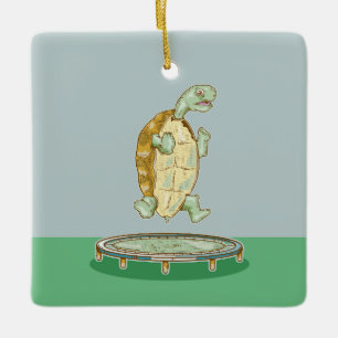 Tortoise på en spårvagn julgransprydnad keramik
