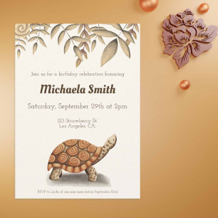 Tortoise Sepia Brown Personlig Birthday Inbjudningar