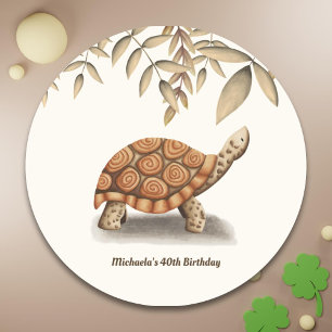 Tortoise Sepia Brown Personlig Birthday Runt Klistermärke